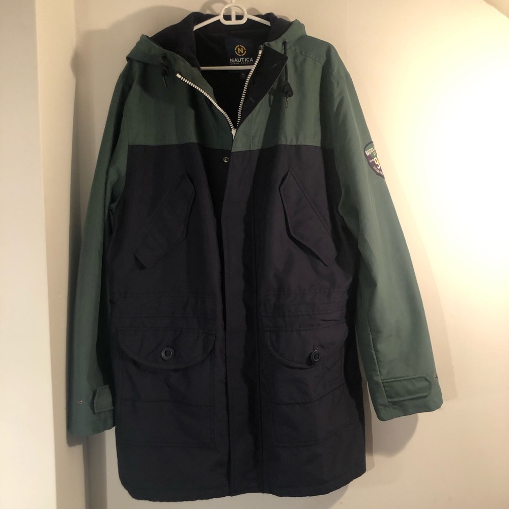 Nautica Jean Co. Mens Coat Size XL Utility Jacket  Waist Drawstring Black Green